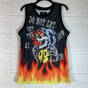 Rue 21 grim reaper with flames graphic mesh jersey sleeveless size M